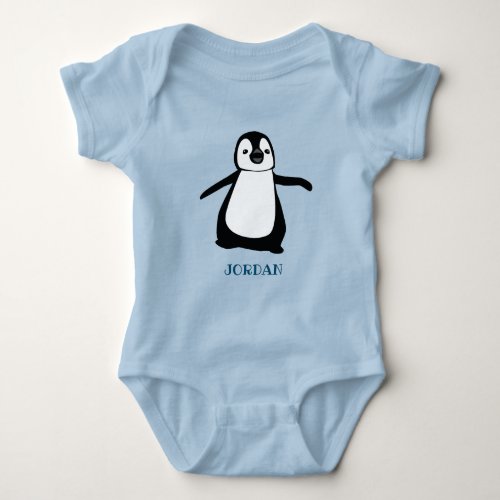 Personalized cute Baby blue penguin illustration Baby Bodysuit
