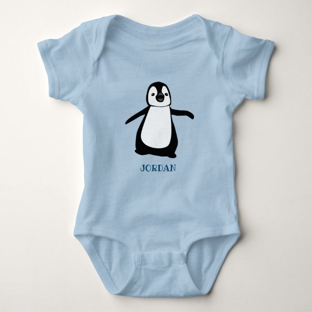 Personalized cute Baby blue penguin illustration Baby Bodysuit (Front)