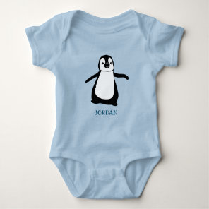 Personalized cute Baby blue penguin illustration Bodysuit