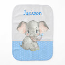 Personalized Cute Baby Boy Elephant Blue Baby Burp Cloth Personalized Cute Baby Boy Elephant Blue Baby Burp Cloth