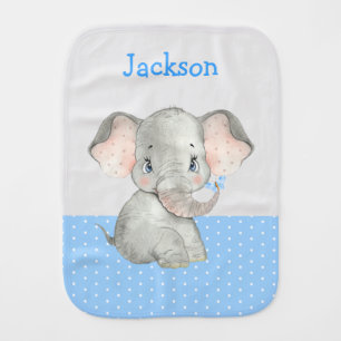 Personalized Cute Baby Boy Elephant Blue Baby Burp Cloth