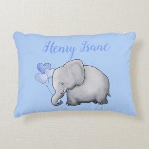 Personalized Cute Baby Boy Elephant Nursery Decorative Pillow