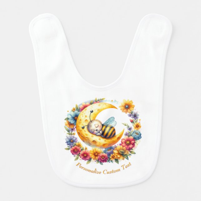 Personalized Cute Baby Bumble Bee Sleeping on Moon Bib (Front)