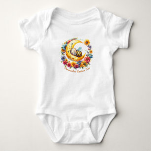 Personalized Cute Baby Bumble Bee Sleeping on Moon Bodysuit