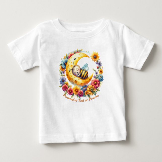 Personalized Cute Baby Bumble Bee Sleeping on Moon T-Shirt (Front)
