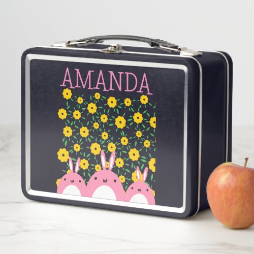 Personalized Cute Baby Bunnies Metal Lunch Box