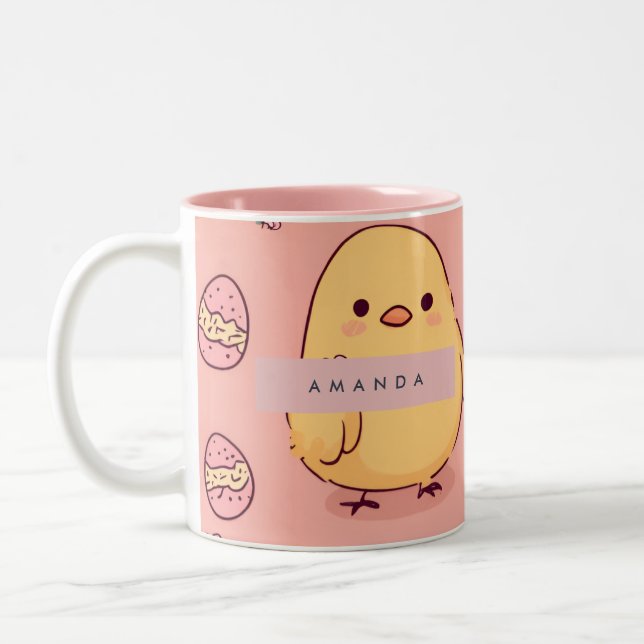 Personalized Cute Baby Chicks Pattern Two-Tone Coffee Mug (Left)