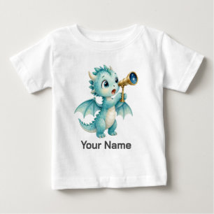 Personalized Cute Baby Dragon with Telescope T-Shirt
