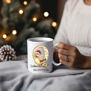 Personalized Cute Baby Duck in Santa Hat Letter Q Coffee Mug