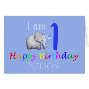 Personalized Cute Baby Elephant 1st Birthday Poem Cards