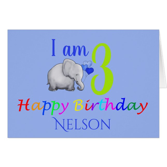 Personalized Cute Baby Elephant 3rd Birthday Poem (Front Horizontal)