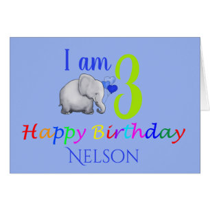 Personalized Cute Baby Elephant 3rd Birthday Poem Cards