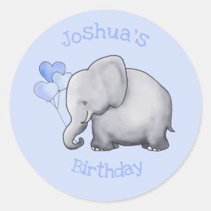 Personalized Cute Baby Elephant Birthday Party Classic Round Sticker