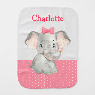 Personalized Cute Baby Elephant Pink Gray Baby Burp Cloth