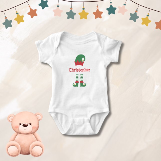 Personalized Cute Baby Elf Christmas Holiday  Bodysuit (Personalized Monogrammed Elf  Baby Toddler Christmas Body suit. Available in t-shirts also)