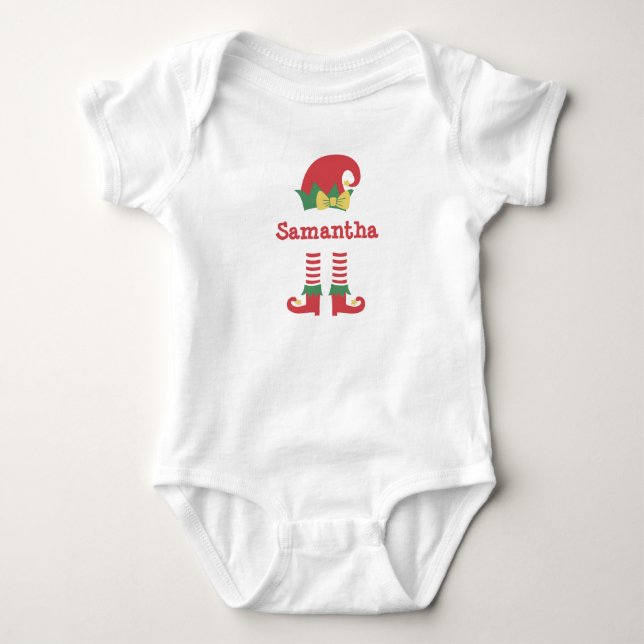 Personalized Cute Baby Elf Christmas Holiday  Bodysuit (Front)