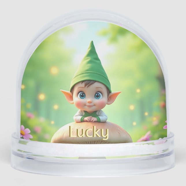 Personalized Cute Baby Elf Snow Globe  (Front)