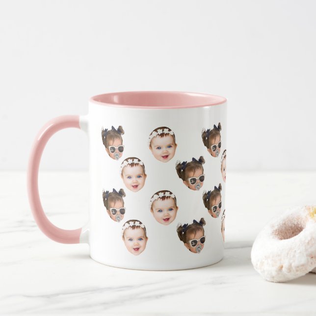 Personalized Cute Baby Face 2 Photos Mug (With Donut)