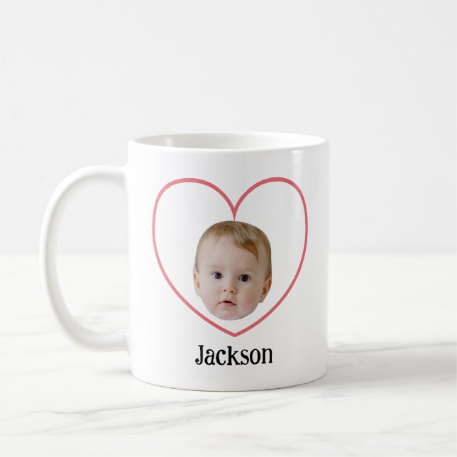 Personalized Cute Baby Face With Heart Line Coffee Mug (Left)