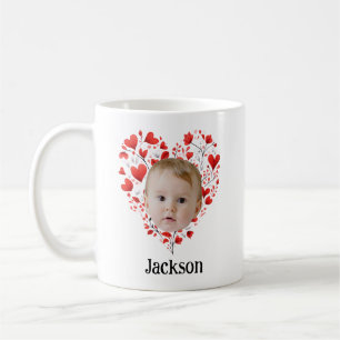 Personalized Cute Baby Face With Heart Pattern Coffee Mug