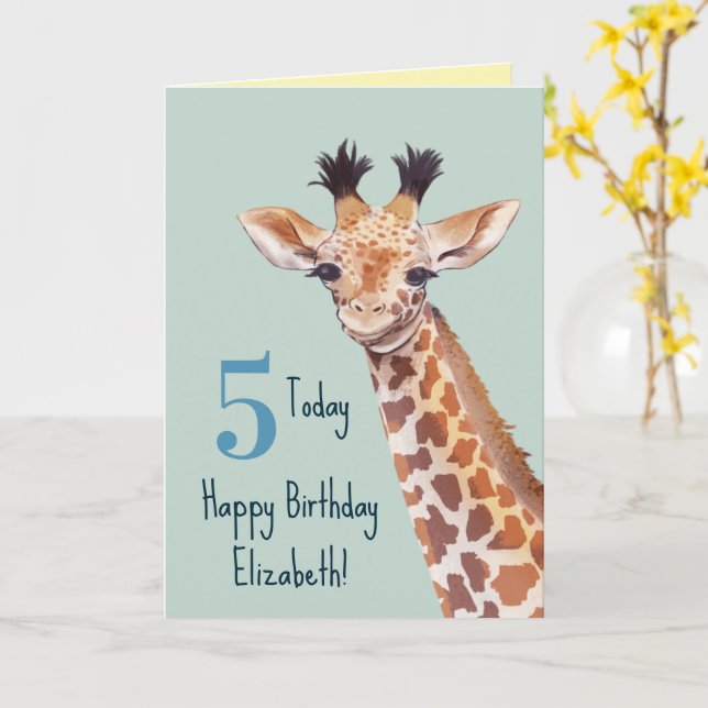 Personalized Cute Baby Giraffe Birthday  Card (Yellow Flower)