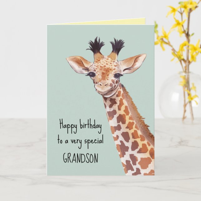 Personalized Cute Baby Giraffe Birthday  Card (Yellow Flower)