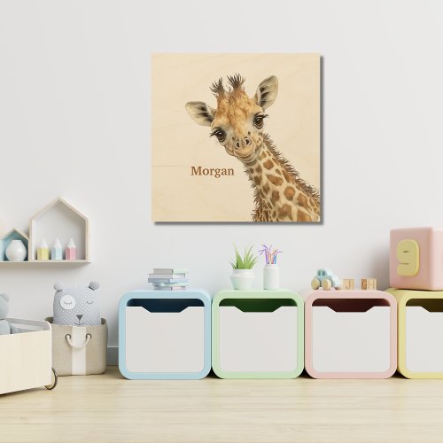 Personalized Cute Baby Giraffe Nursery  Wood Wall Art