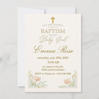 Personalized Cute Baby Girl Baptism Invitation