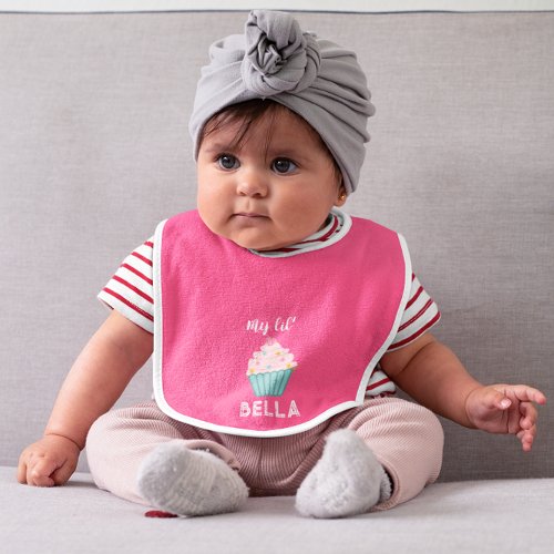Personalized Cute Baby Girls Pink Cupcake Baby Bib