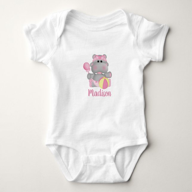 Personalized Cute Baby Hippo   Baby Bodysuit (Front)