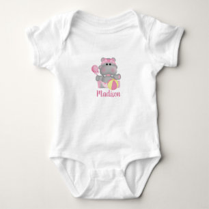 Personalized Cute Baby Hippo   Bodysuit
