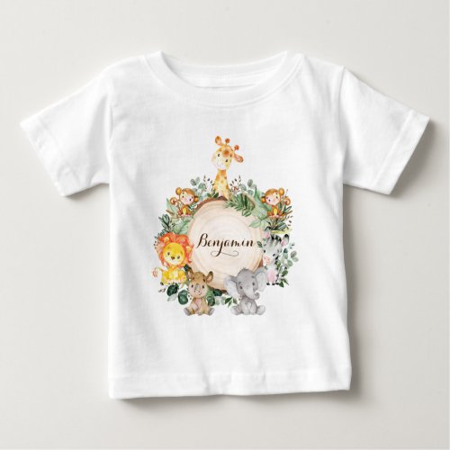 Personalized Cute Baby Jungle Safari Animals Baby T_Shirt