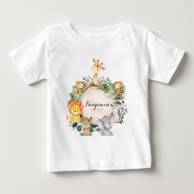 Personalized Cute Baby Jungle Safari Animals Baby T-Shirt (Front)