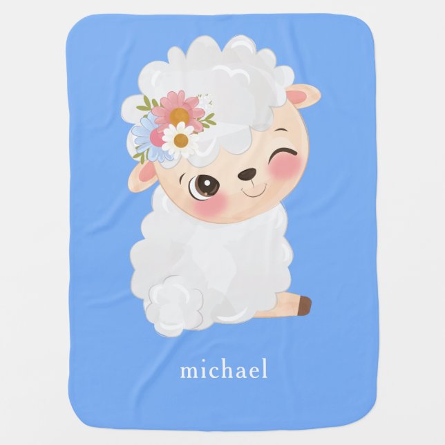 Personalized Cute Baby Lamb Blanket (Front)