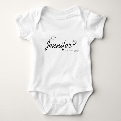 personalized cute baby name with date of birth baby bodysuit