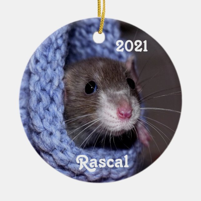 Personalized Cute Baby Pet Rat Ceramic Ornament (Front)