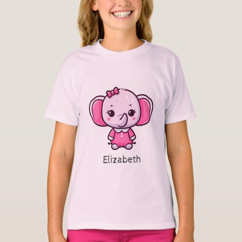 Personalized  Cute Baby Pink Elephant T_Shirt