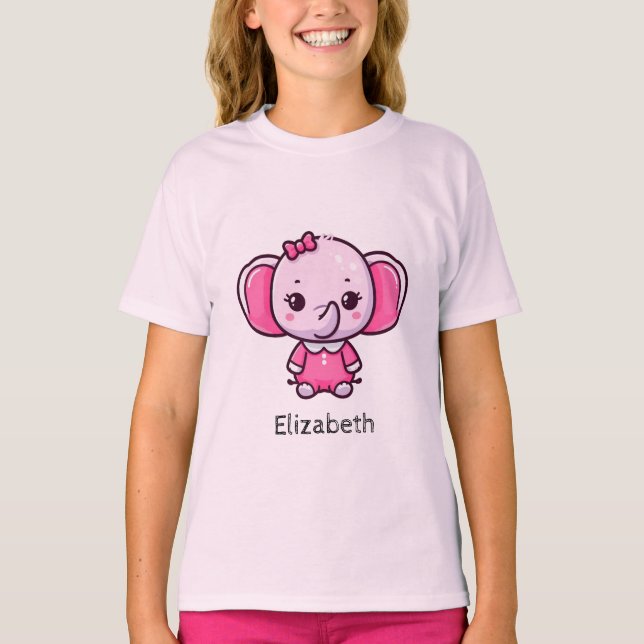 Personalized | Cute Baby Pink Elephant T-Shirt (Front)