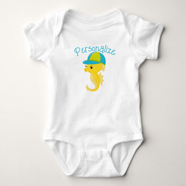 Personalized Cute Baby Seahorse Baby Shower Gift Bodysuit (Front)