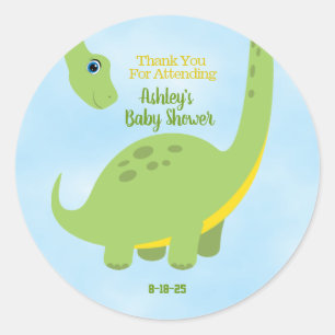 Personalized Cute Baby Shower Dino Thank You   Classic Round Sticker