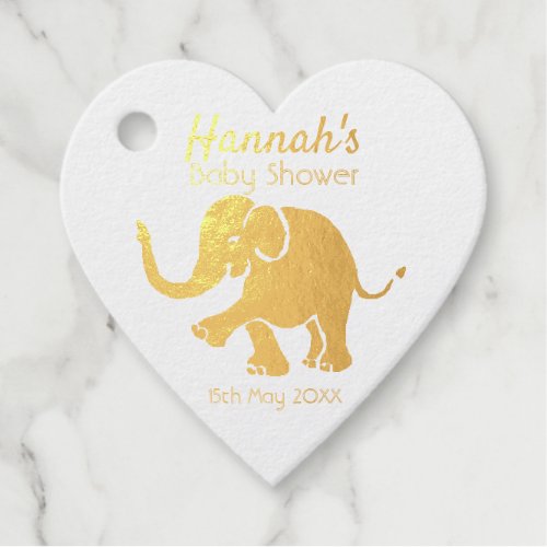 Personalized Cute Baby Shower Elephant Gold Foil Favor Tags