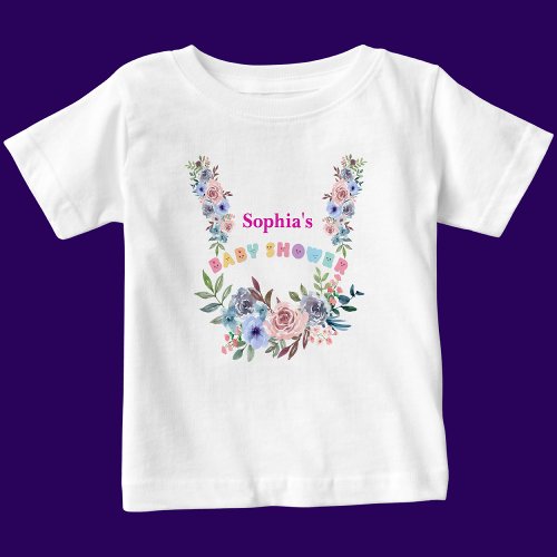 Personalized Cute Baby Shower Floral Pattern Baby T_Shirt