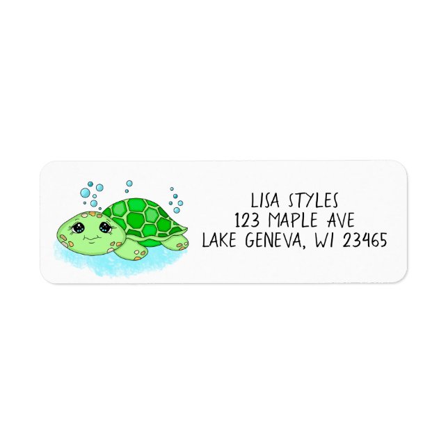 Personalized Cute Baby Turtle Cartoon   Label (Front)