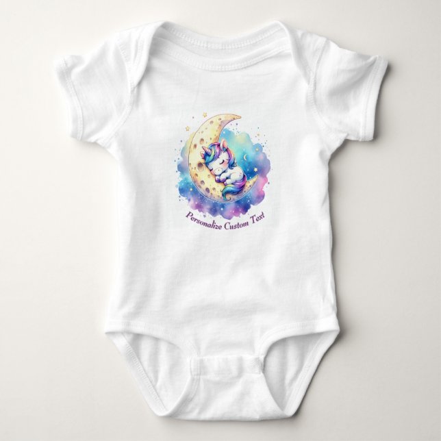 Personalized Cute Baby Unicorn Sleeping on Moon Bodysuit (Front)