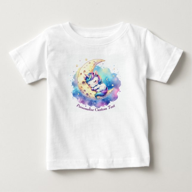 Personalized Cute Baby Unicorn Sleeping on Moon T-Shirt (Front)