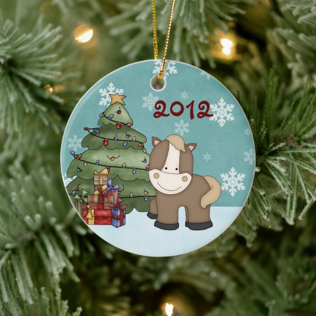Personalized Cute Baby's 1st Christmas Horse Ceramic Ornament (Tree)