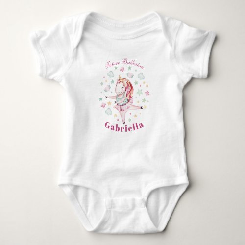Personalized Cute Ballerina Unicorn Baby Girl Baby Bodysuit