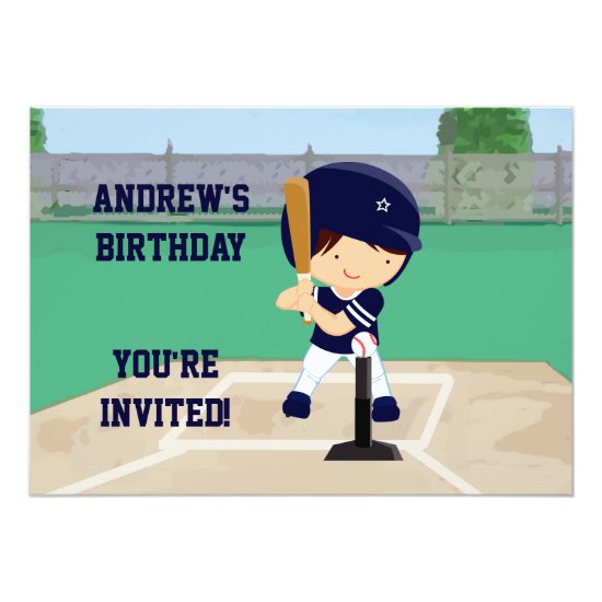 Personalized Cute Baseball cartoon player Invitation
