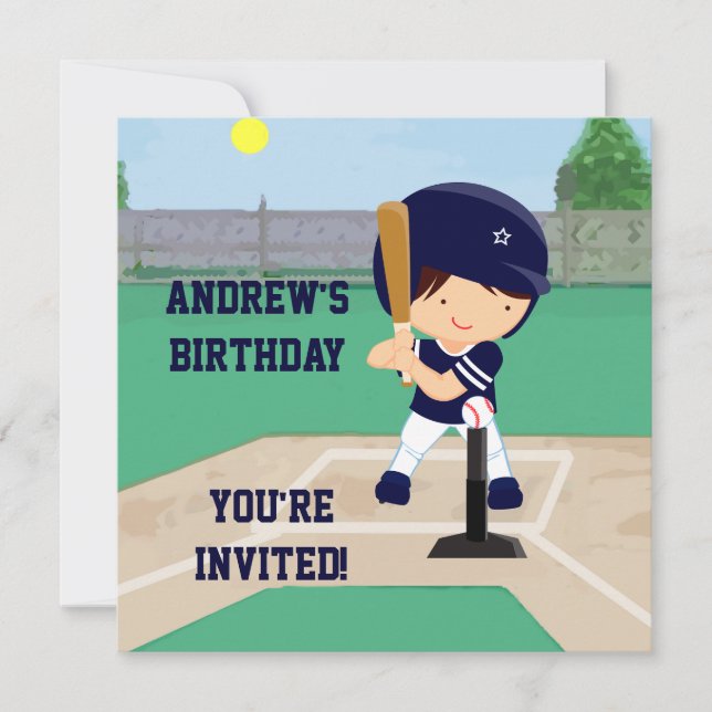 Personalized Cute Baseball cartoon player Invitation (Front)