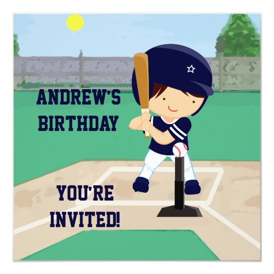 Personalized Cute Baseball cartoon player Invitation